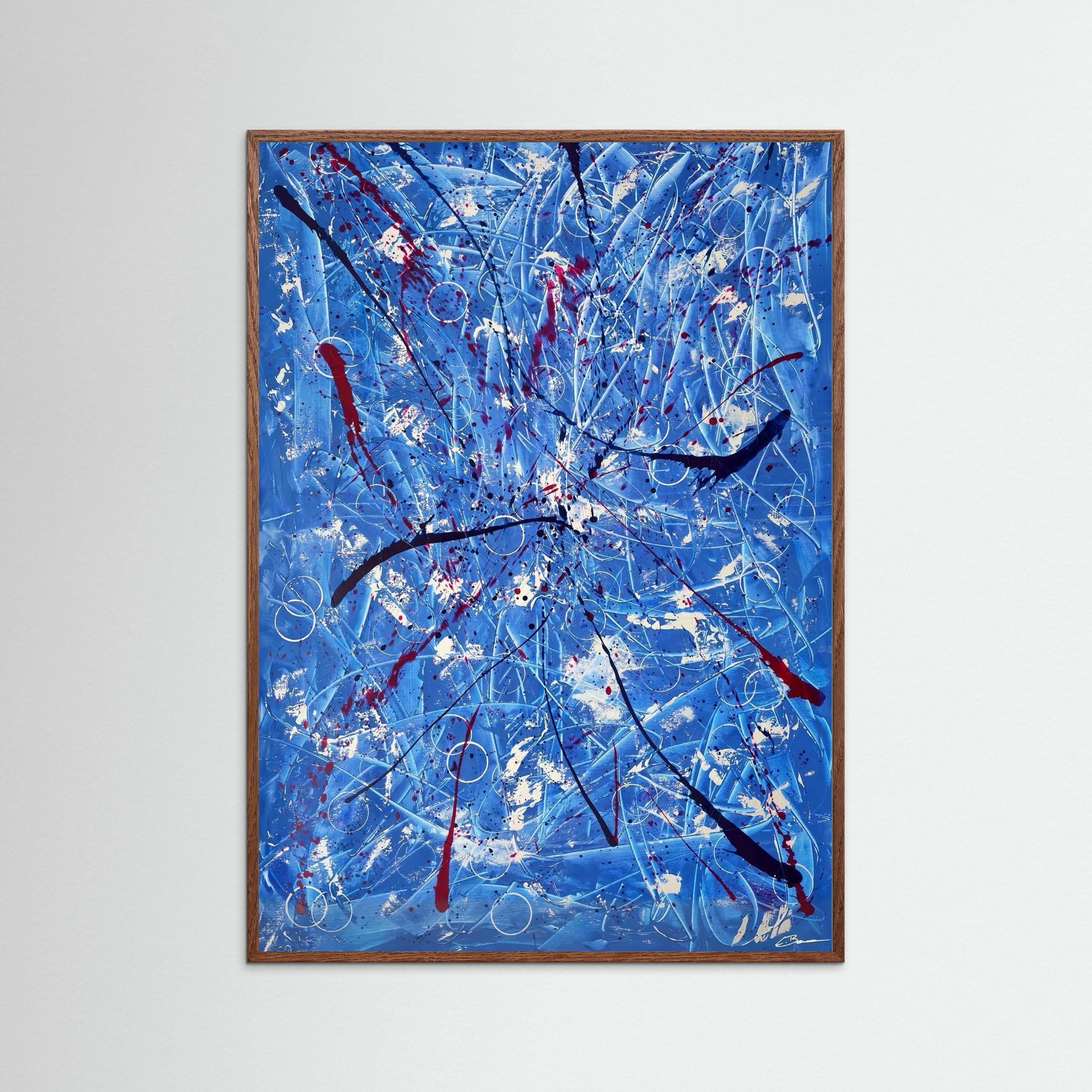 Kunstwerk "Tanz der Galaxien" - Poster-Druck im Holz-Rahmen