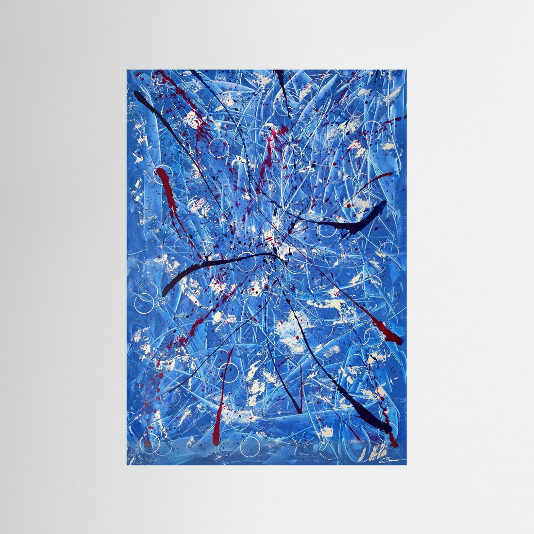 Kunstwerk &quot;Tanz der Galaxien&quot; - Poster-Druck im Holz-Rahmen