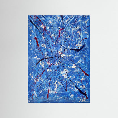 Kunstwerk &quot;Tanz der Galaxien&quot; - Poster-Druck im Holz-Rahmen