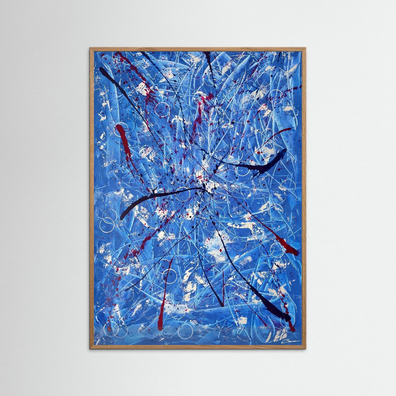 Kunstwerk &quot;Tanz der Galaxien&quot; - Poster-Druck im Holz-Rahmen