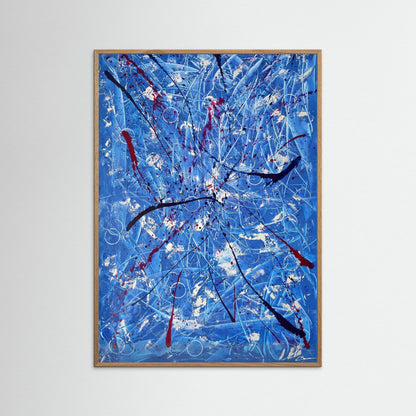 Kunstwerk &quot;Tanz der Galaxien&quot; - Poster-Druck im Holz-Rahmen