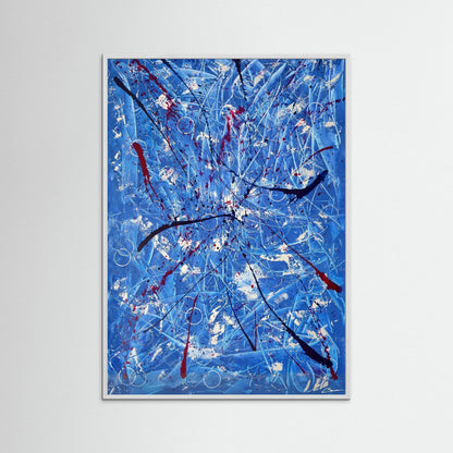 Kunstwerk &quot;Tanz der Galaxien&quot; - Poster-Druck im Holz-Rahmen