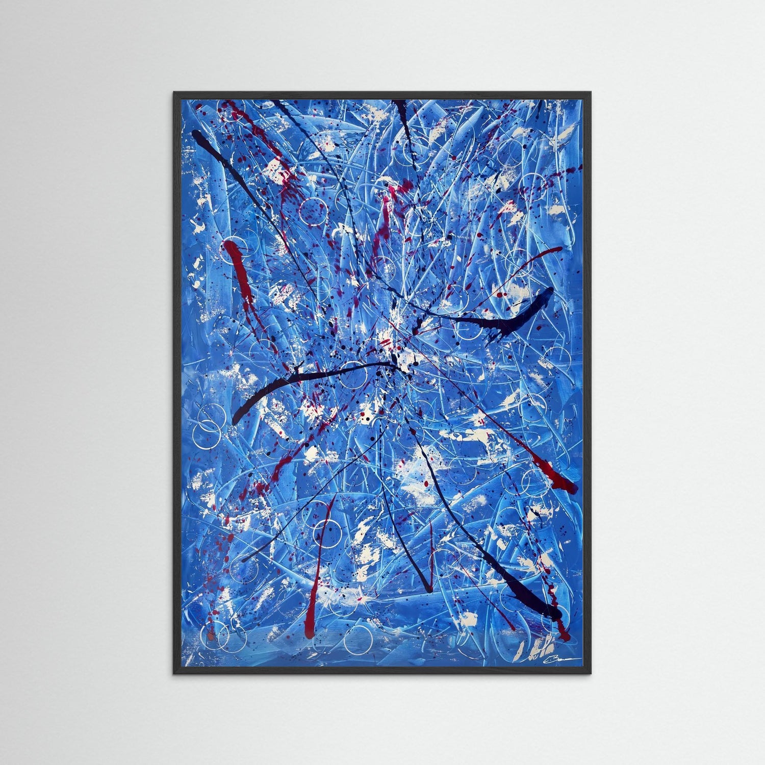 Kunstwerk &quot;Tanz der Galaxien&quot; - Poster-Druck im Holz-Rahmen