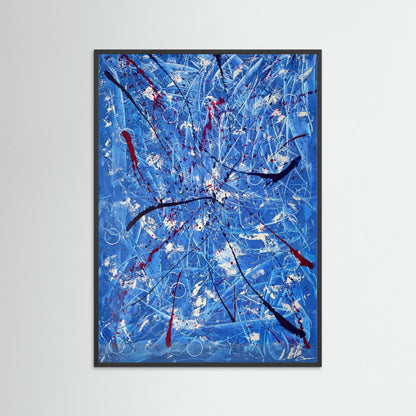 Kunstwerk &quot;Tanz der Galaxien&quot; - Poster-Druck im Holz-Rahmen